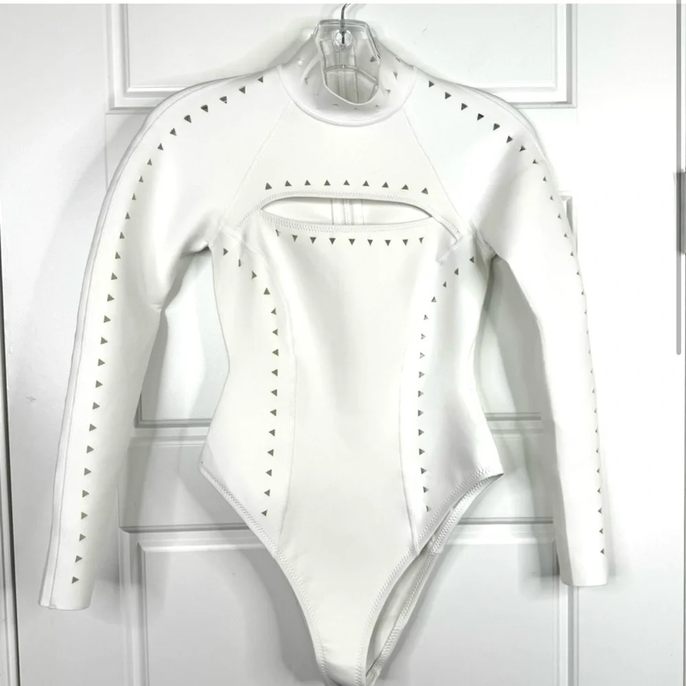 FREE PEOPLE GIGI C Laurel Cutout Scuba Surfsuit NEW One Piece Swimsuit White S